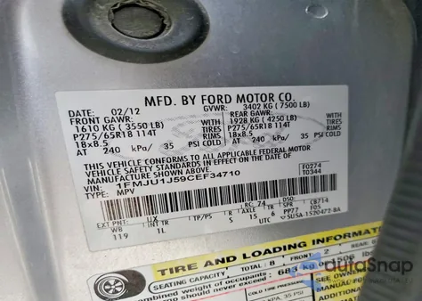 2012 Ford Expedition Xlt z USA, uszkodzony, nr VIN 1FMJU1J59CEF34710